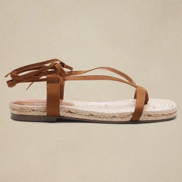 NWT BANANA REPUBLIC Leather Espadrille Gladiator Sandals Black - Picture 2 of 4